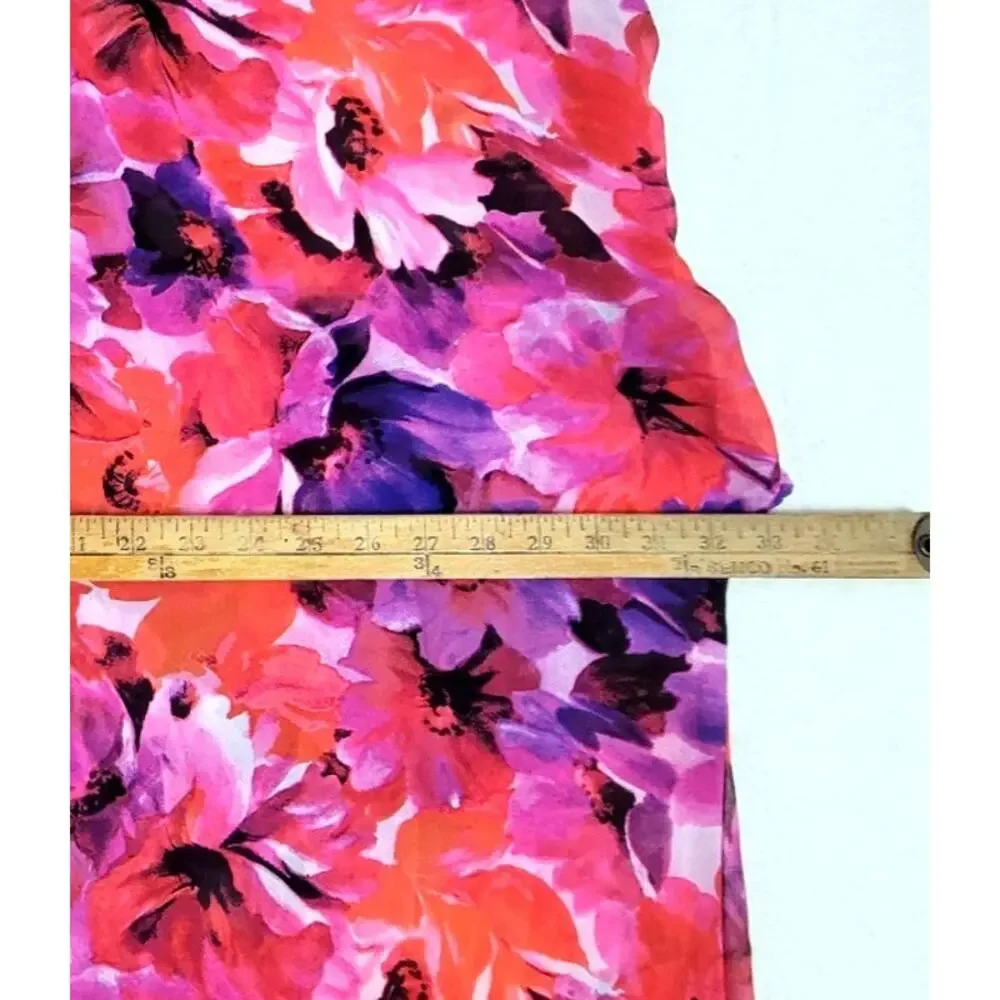 Catalina Floral Chiffon Swim Cover Up XL Pink Fringe Kimono Beach Open Front
